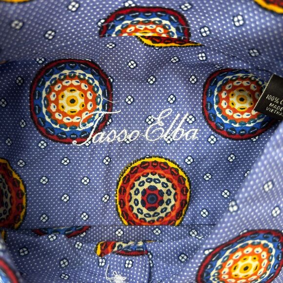 Tasso Elba Mens Shirt Short Sleeve Button Down Size Medium Blue Medallion Cotton - Picture 4 of 10